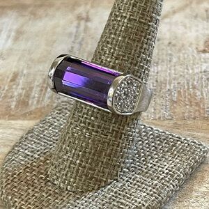 Violet Amethyst Barrel .925 Silver Statement Cocktail Ring